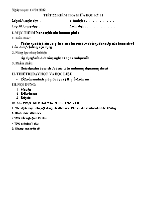 Đề kiểm tra giữa học kì 2 môn Công nghệ Lớp 6 - Năm học 2021-2022
